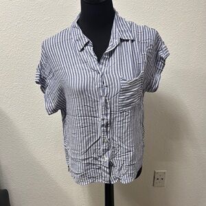 a.n.a White and Blue Stripes Button Down Shirt with Collar